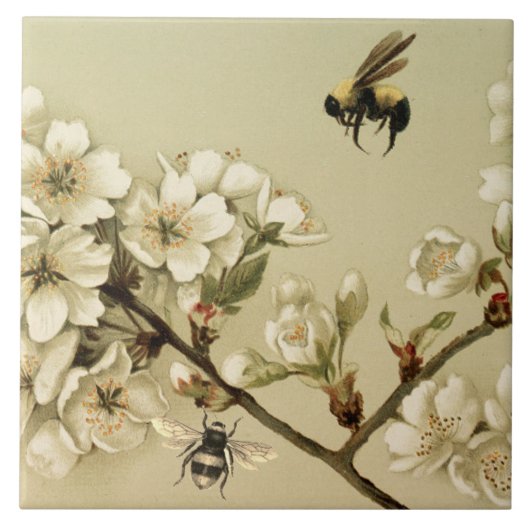 HONIGBIENEN UND WILDE ROSEN MONOGRAMM FLIESE (Vorderseite)