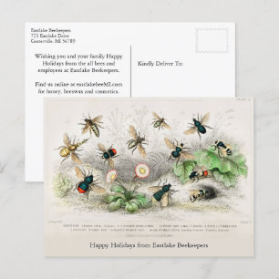 Honigbienen Vintage-Feiertagspostkarte Postkarte