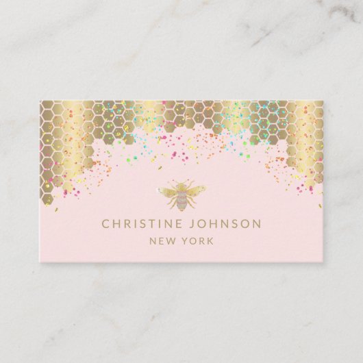 Honigbienendesign Imitate Glitzer auf Rosa Visitenkarte (Vorderseite)
