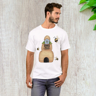 Honigbienenstock mit blauer Blume und Bienen T-Shirt