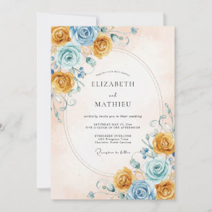 Honigblaue Rosenhochzeit Einladung