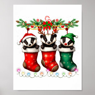 Honigdachs in Weihnachts-Socken leuchtet Honigdach Poster