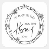 Honigetikett für Schwarz-Weiß-Doodle Quadratischer Aufkleber (Vorderseite)