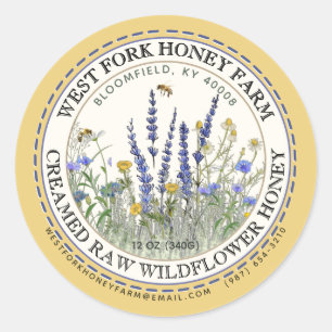 Honigetikett mit Bienen aus Creamed Wildblume Runder Aufkleber