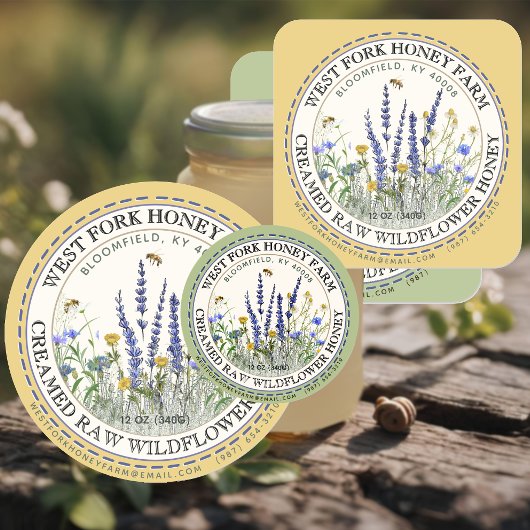 Honigetikett mit Bienen aus Creamed Wildblume Runder Aufkleber
