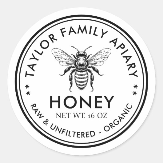 Honigetikett mit Honigbiene Runder Aufkleber (Vorderseite)