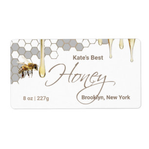 Honigetikett mit Honigwabe, Tropfen & Biene