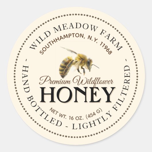 Honigetikett mit Honigwabe und Biene Runder Aufkleber (Vorderseite)