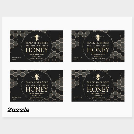 Honigetikett mit Honigwabenkraube und stilisierter Rechteckiger Aufkleber (Blatt)