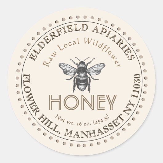 Honigetikett mit Vintager Honigbienengrenze Runder Aufkleber (Vorderseite)