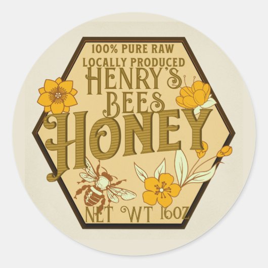 Honigetiketten aus reinem, lokalem und Nachhaltige Runder Aufkleber (Vorderseite)