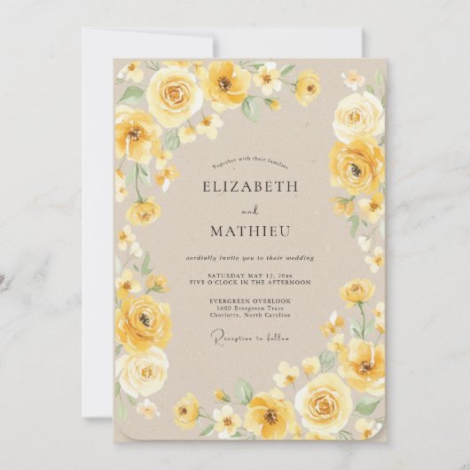 Honiggelbe Rosenhochzeit Einladung (Vorderseite)