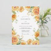 Honiggelber Rosenhochzeit-Blush Einladung (Stehend Vorderseite)