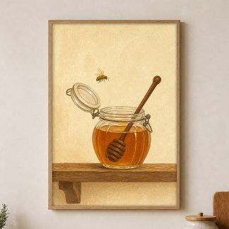 Honigglas und Biene Aquarell Cottagecore Poster