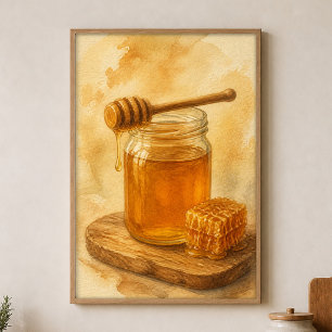 Honigglas und Tauchlöffel Wasserfarbenposter Poster