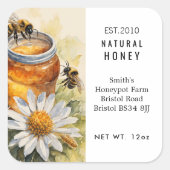 Honigjar-Etikett für Kleinbetriebe Quadratischer Aufkleber (Vorderseite)