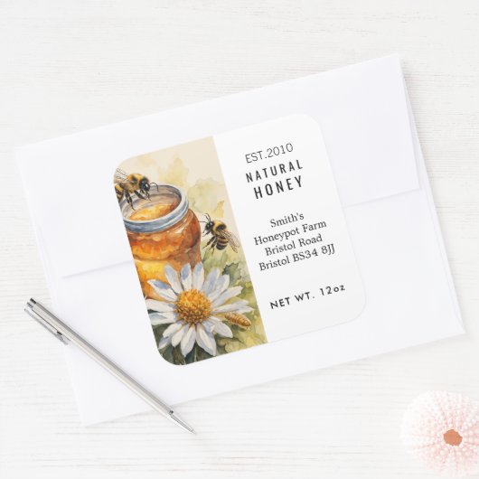 Honigjar-Etikett für Kleinbetriebe Quadratischer Aufkleber (Umschlag)