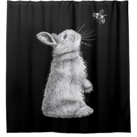 Honigrabbe und Hummeln| Bunny Lover Geschenk Duschvorhang (Vorderseite)