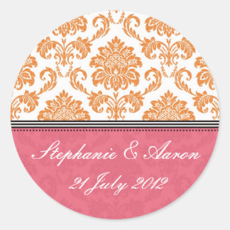 Honigsauce und Mandarine Damask Hochzeitskleber Runder Aufkleber