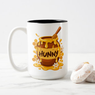 Honigtopf Zitat "Hunny" Süße Foodie Kunst Zweifarbige Tasse