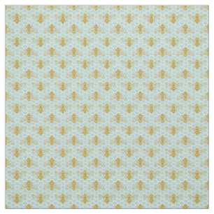 Honigwabe Aquamarin und Bienen Stoff