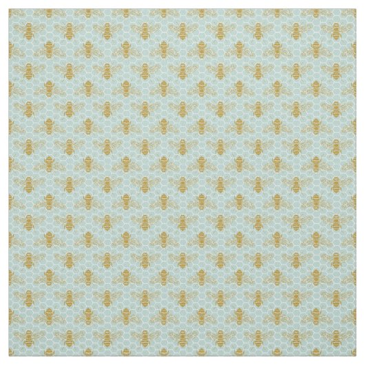 Honigwabe Aquamarin und Bienen Stoff (Muster)