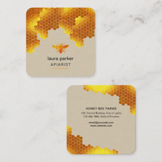 Honigwabe Honey Bee Apirarist Hexagons Beekeeper Quadratische Visitenkarte (Vorne/Hinten)