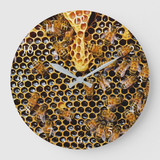 Honigwabe und Bienen Große Wanduhr (Vorderseite)