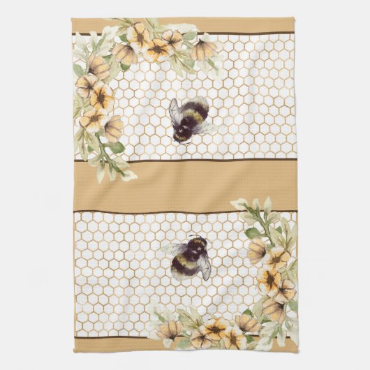 Honigwabe und Bienenblüte Geschirrtuch (Vertikal)