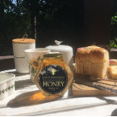 Honigwabe und Bienenroh-Honig-Etikett Schwarz Runder Aufkleber