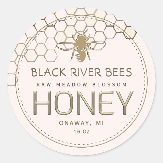 Honigwabe und Bienenroh Honigetikett Rosa Rosa Runder Aufkleber (Vorderseite)