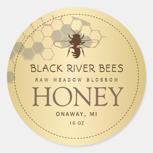 Honigwabe und Bienenstück-Honig-Label Gold-Bestand Runder Aufkleber (Vorderseite)