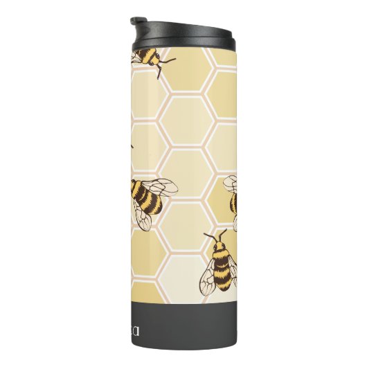 Honigwabe und Hummeln | PERSONALISIERT Thermosbecher (Nach rechts gedreht)