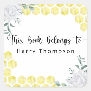 Honigwaben - dieses Buch gehört Quadratischer Aufkleber
