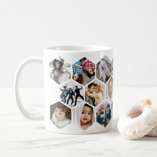Honigwaben-Foto-Collage 20 Bilder Kaffeetasse (Mit Donut)