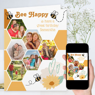 Honigwaben-Fotocollage Biene Frohen Geburtstag Karte