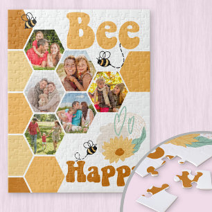 Honigwaben-Fotocollage-Biene-glücklich-Kinder Puzzle