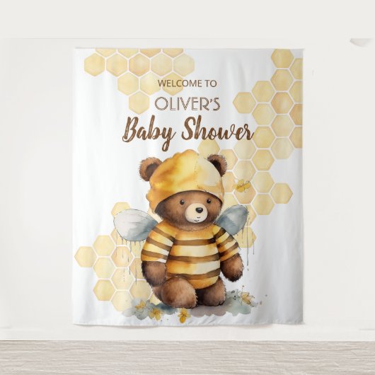 Honigwaben und Braunhonigteddy tragen Babydusche Wandteppich (Vorderseite)