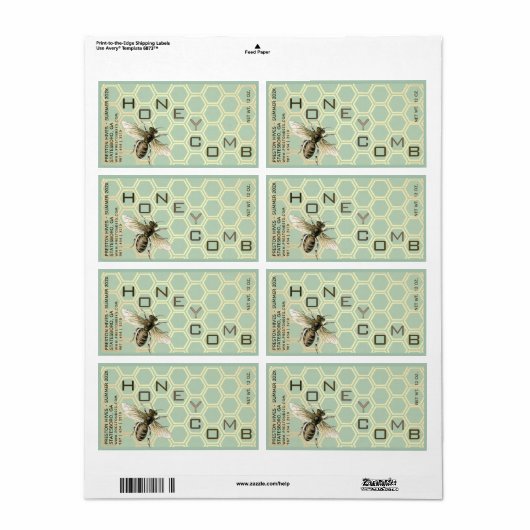 Honigwabenbehälter-Etikett mit Datum der Wabenrübe (Vorne)