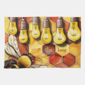 Honigwabenbiene in Gold | Maroon Geschirrtuch (Horizontal)