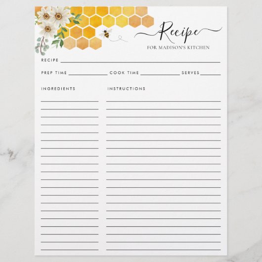 Honigwabenbumble Biene Küche Rezept (Vorderseite)