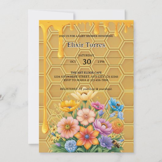 Honigwabendusche Honeybee Honey Tropfen Babydusche Einladung (Vorderseite)