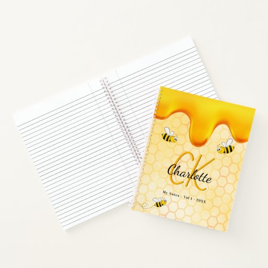 Honigwabenhonig, tropfend Gelbe Monogramm Notizblock (Innenseite)