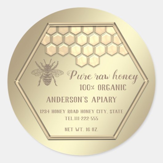 Honigwabenjar für Vintage Goldbiene Runder Aufkleber (Vorderseite)