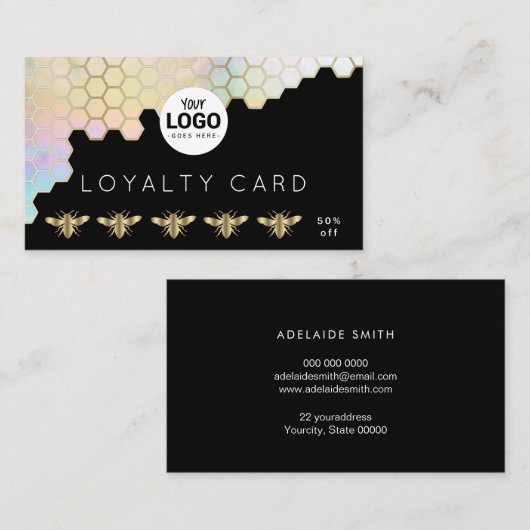 Honigwabenkarte für Honigbienen auf schwarz Visitenkarte (Vorne/Hinten)