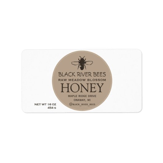 Honigwabenkraub und stilisierte Biene auf Muslin Adressaufkleber (Vorne)