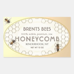 Honigwabensiegel mit Bienen-Honigwabenkorb - Goldr Rechteckiger Aufkleber