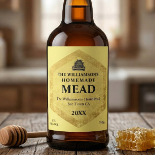 Honigwein   Selbstgemachter Met   Antiker Bienenst Weinetikett