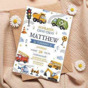 Honk Beep Choo Choo Lastwagen Autos Geburtstag Einladung