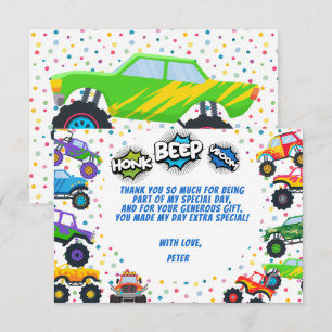 Honk hupen donnern Monstertrucks Kindergeburtstag Dankeskarte
